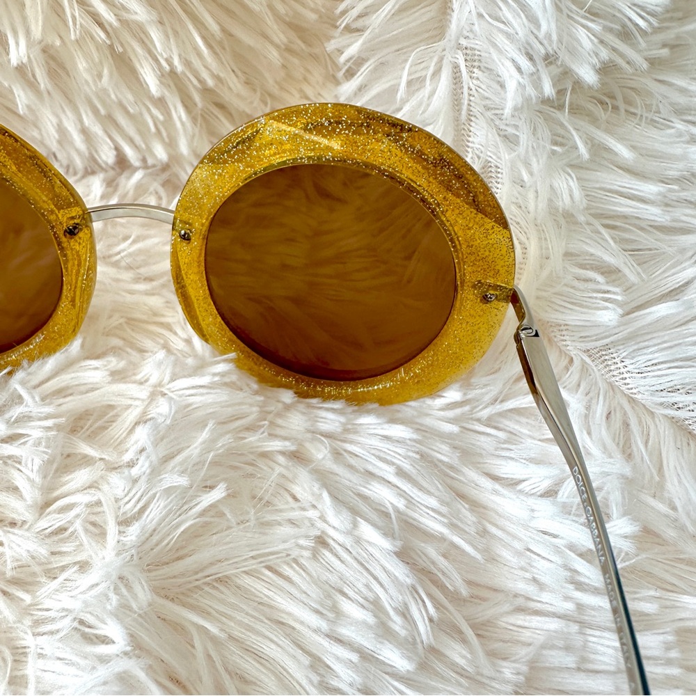 Dolce & Gabbana DG Round Gold Yellow Glitter Sunglasses Sunnies Shades Authentic - Picture 9 of 15